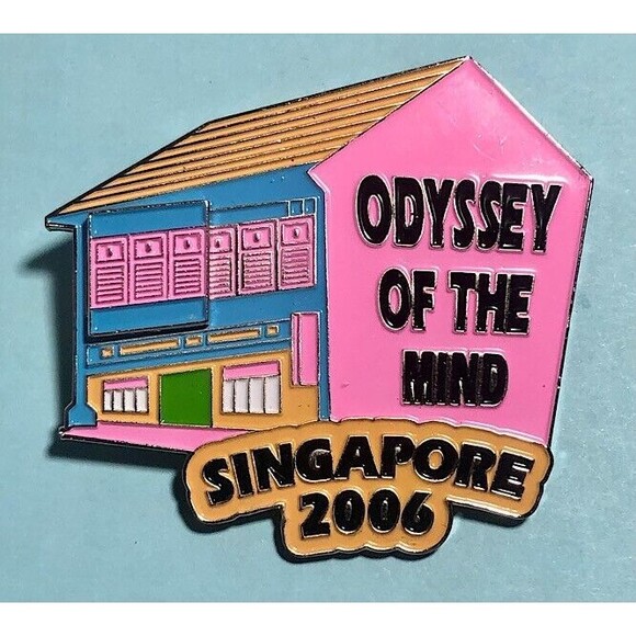 Singapore, 2006 Odyssey Of The Mind OM OotM  Pink House with Sliding Window Pin - Picture 2 of 3